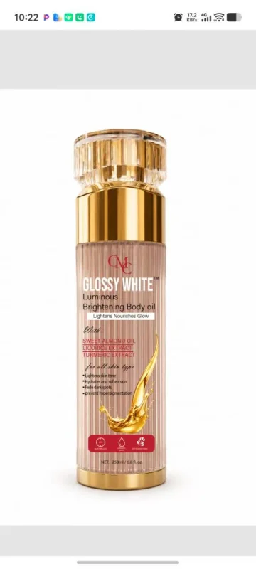 Glossy White Luminous Whitening Body Oil with Sweet Almond Oil, Licorice Extract & Turmeric Extract